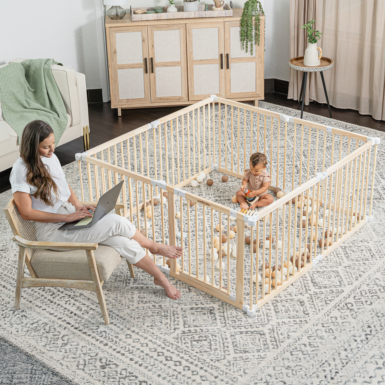 Natural Wood Baby Playpen for Toddlers and Infants Safe Comfy Cubs Everetts Place: Online Boutique