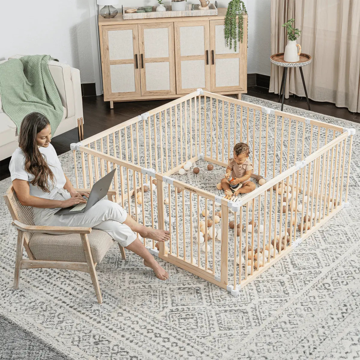 Comfy Cubs Natural Wood Baby Playpen for Toddlers and Infants Safe - Everetts Place Boutique - 