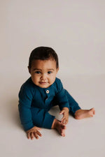 Three Little Tots Navy Baby Ribbed Playsuit with pockets - 