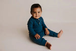 Three Little Tots Navy Baby Ribbed Playsuit with pockets - 