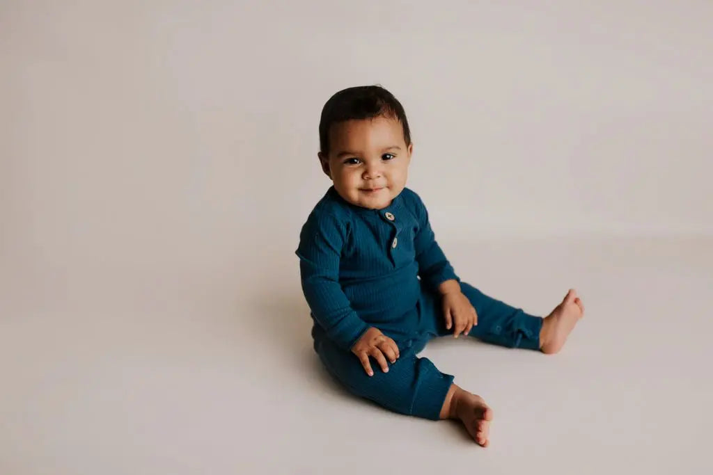 Three Little Tots Navy Baby Ribbed Playsuit with pockets - 