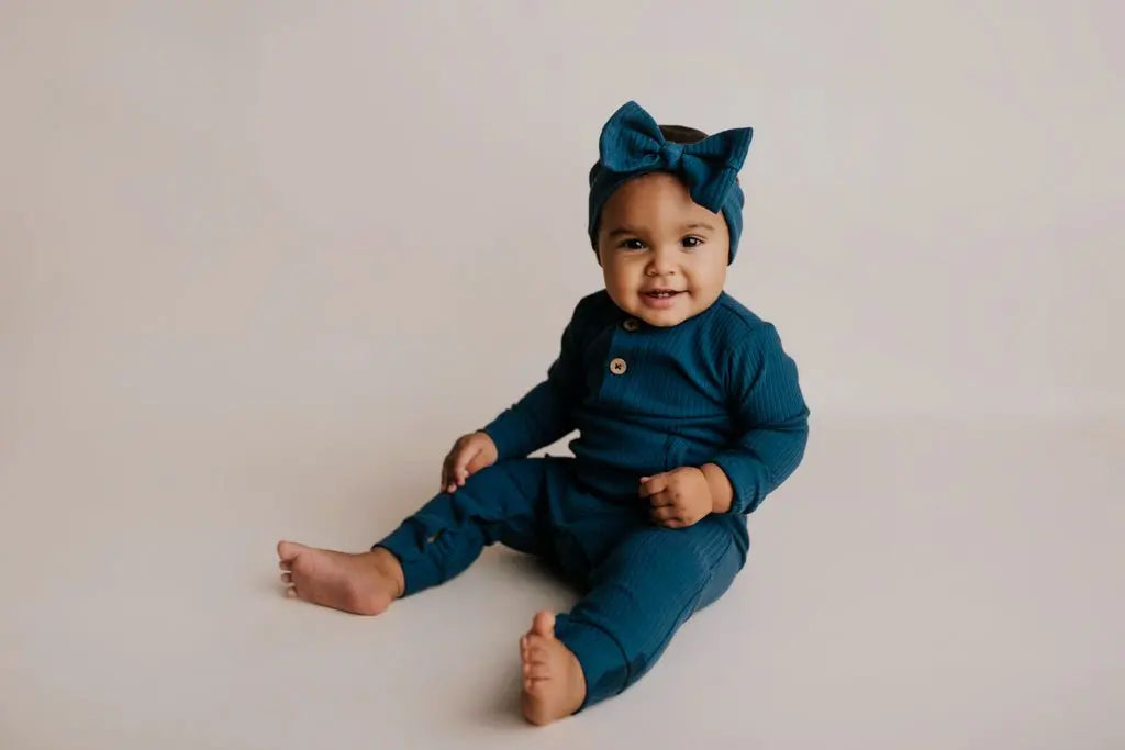 Three Little Tots Navy Baby Ribbed Playsuit with pockets - 