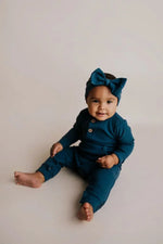 Three Little Tots Navy Baby Ribbed Playsuit with pockets - 