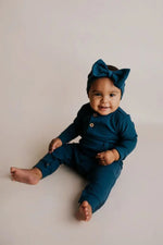 Three Little Tots Navy Baby Ribbed Playsuit with pockets - 