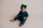 Three Little Tots Navy Baby Ribbed Playsuit with pockets - 