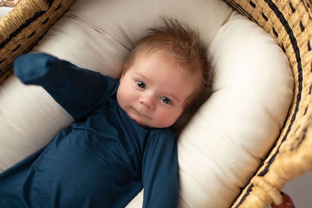 Three Little Tots Navy Blue Knotted Newborn Baby Gown - 