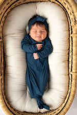 Three Little Tots Navy Blue Knotted Newborn Baby Gown - 