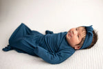 Three Little Tots Navy Blue Knotted Newborn Baby Gown - 