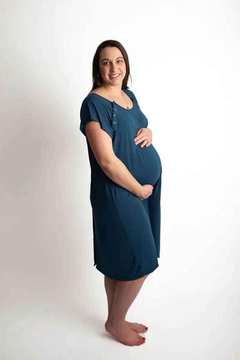 Three Little Tots Navy Blue Mommy Labor and Delivery Nursing Hospital Gown - 