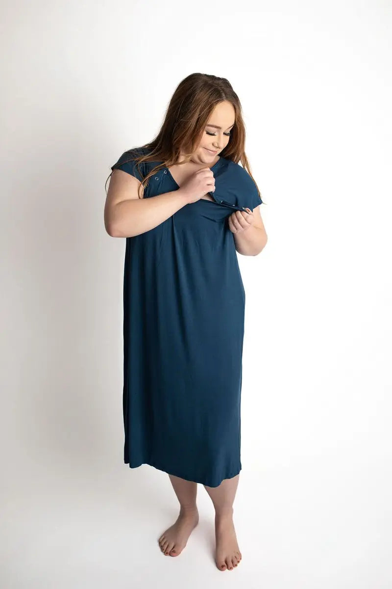 Three Little Tots Navy Blue Mommy Labor and Delivery Nursing Hospital Gown - 