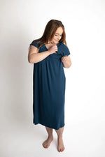 Three Little Tots Navy Blue Mommy Labor and Delivery Nursing Hospital Gown - 