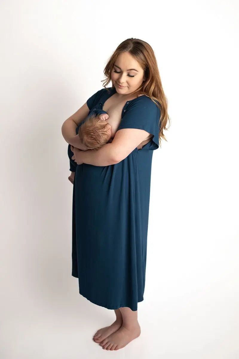 Three Little Tots Navy Blue Mommy Labor and Delivery Nursing Hospital Gown - 