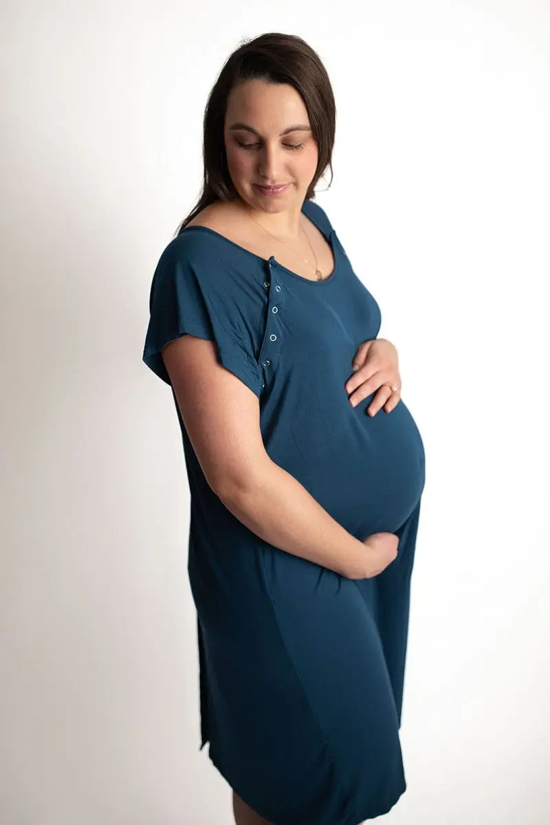 Three Little Tots Navy Blue Mommy Labor and Delivery Nursing Hospital Gown - 