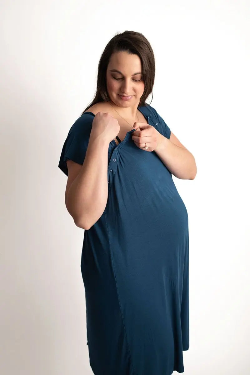 Three Little Tots Navy Blue Mommy Labor and Delivery Nursing Hospital Gown - 