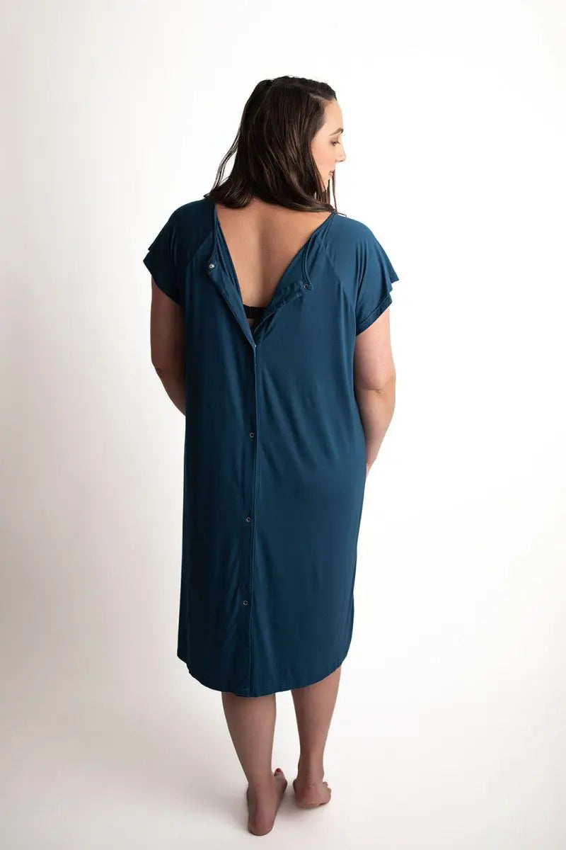Three Little Tots Navy Blue Mommy Labor and Delivery Nursing Hospital Gown - 