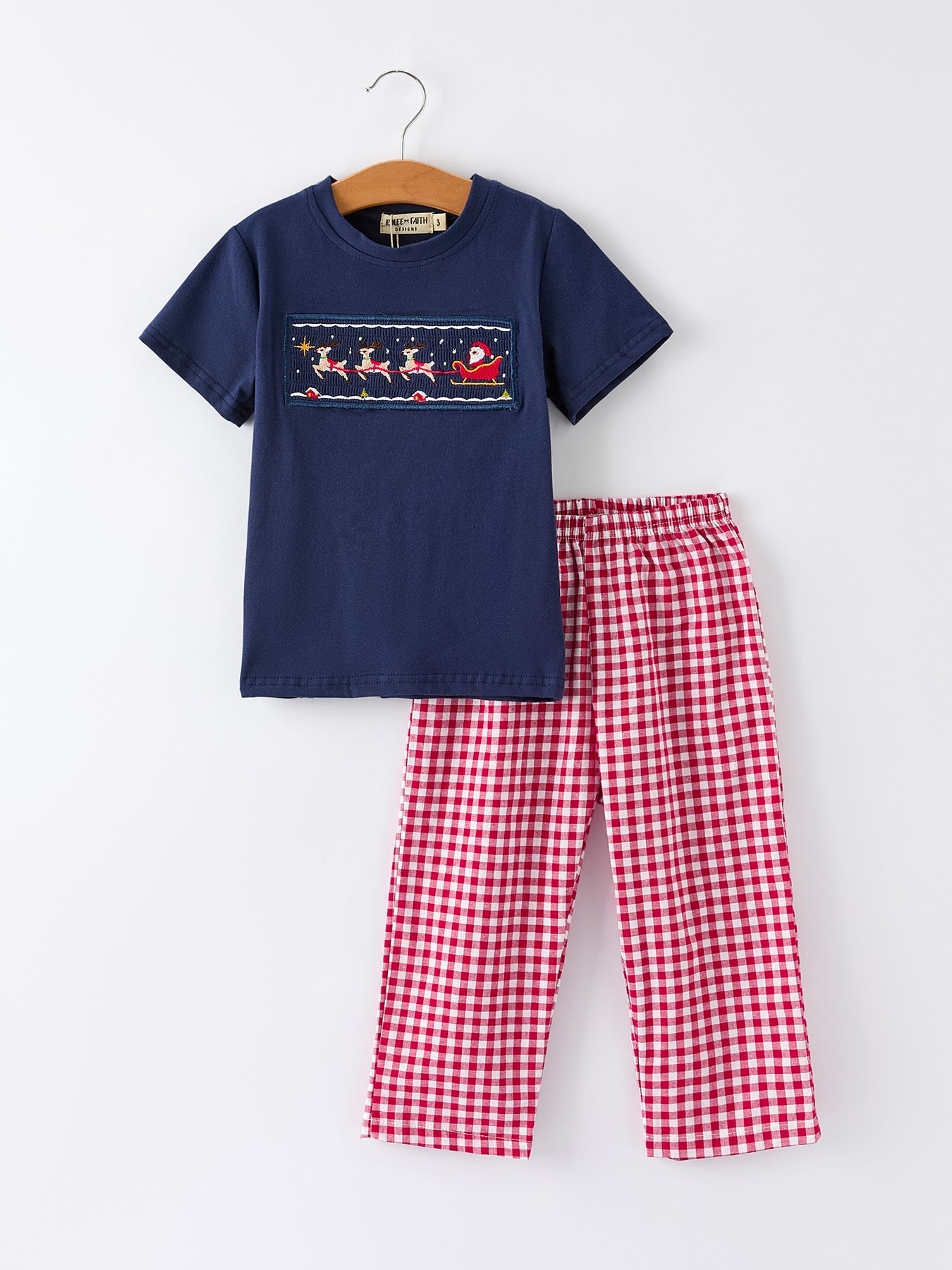 Navy Christmas Boys Set With Santa Sleigh Celebration Rylee Faith Designs Everetts Place: Online Boutique