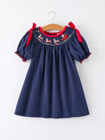Navy Christmas Dress With Santa Sleigh Holiday Party Rylee Faith Designs Everetts Place: Online Boutique