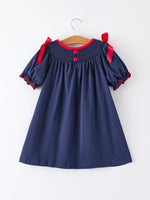 Navy Christmas Dress With Santa Sleigh Holiday Party Rylee Faith Designs Everetts Place: Online Boutique