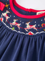 Navy Christmas Dress With Santa Sleigh Holiday Party Rylee Faith Designs Everetts Place: Online Boutique