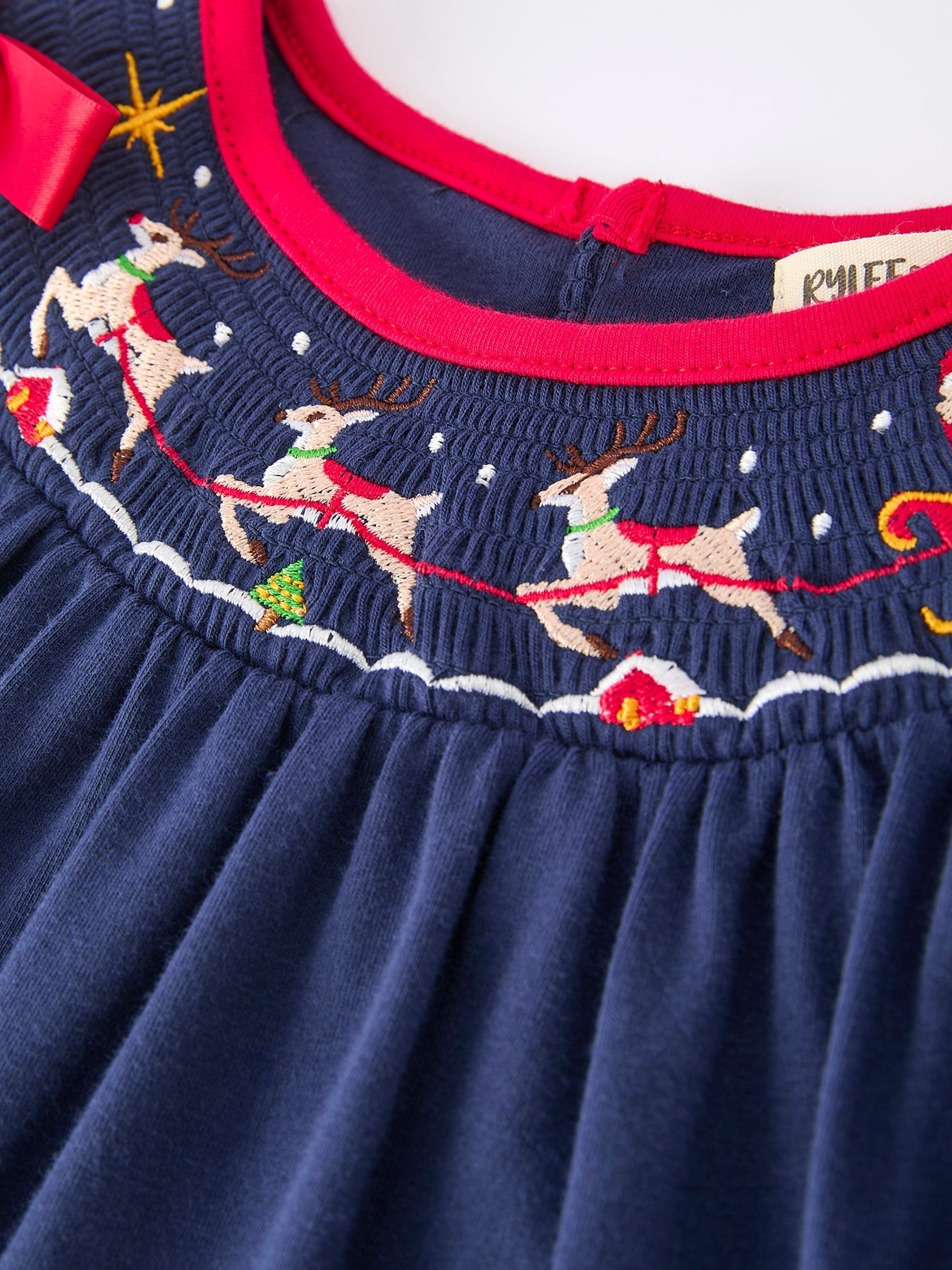 Navy Christmas Dress With Santa Sleigh Holiday Party Rylee Faith Designs Everetts Place: Online Boutique