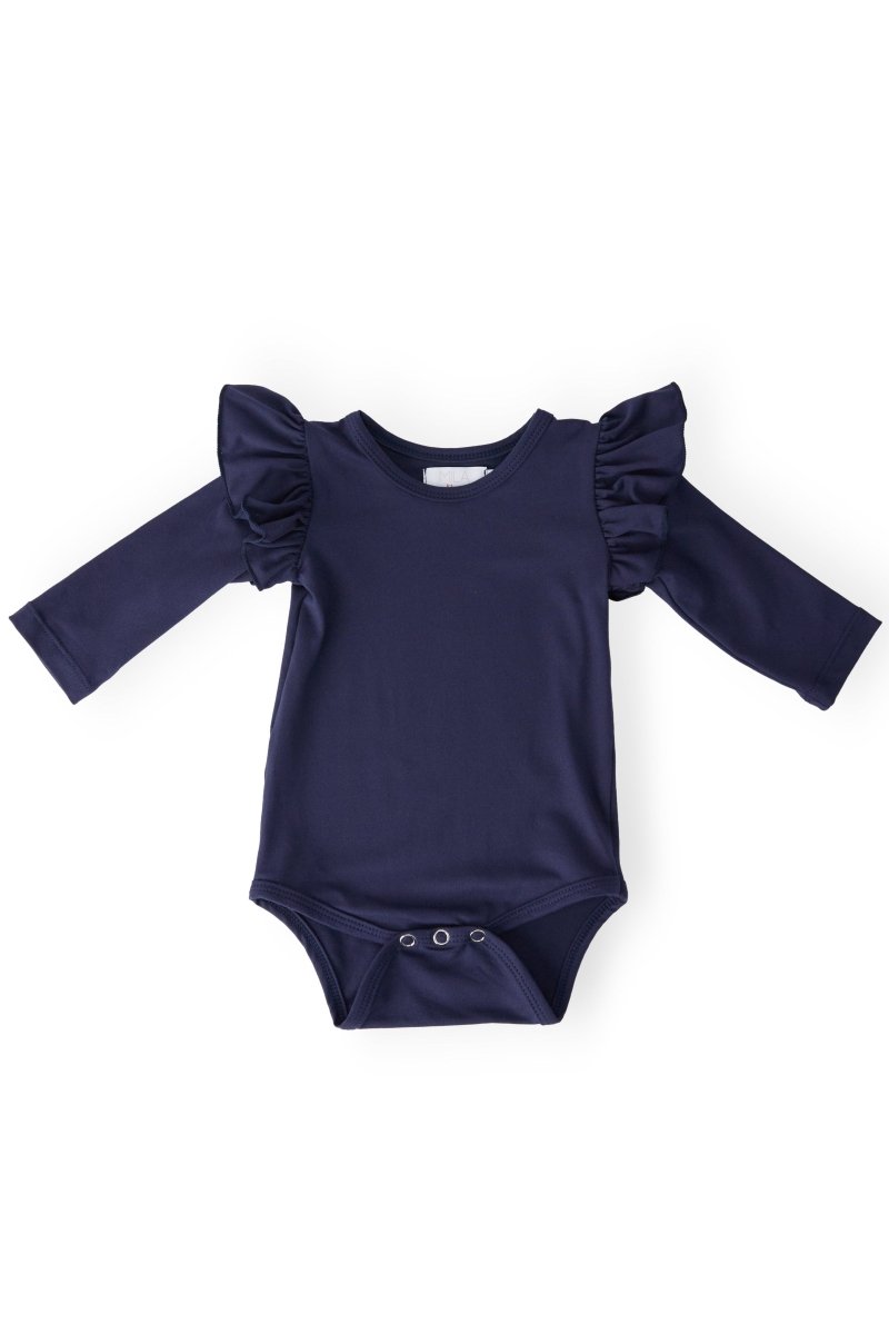 Mila & Rose ® Navy Long Sleeve Flutter Bodysuit Mila and Rose Baby - Everetts Place Boutique - 