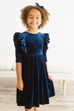 Mila & Rose ® Navy Velvet Ruffle Twirl Dress For Special Occasions - Everetts Place Boutique - 