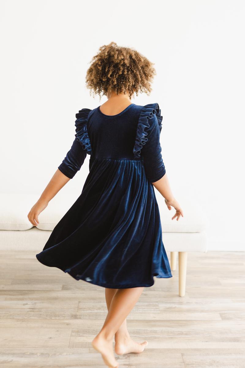 Mila & Rose ® Navy Velvet Ruffle Twirl Dress For Special Occasions - Everetts Place Boutique - 