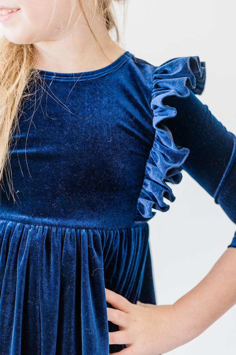 Mila & Rose ® Navy Velvet Ruffle Twirl Dress For Special Occasions - Everetts Place Boutique - 