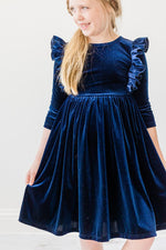 Mila & Rose ® Navy Velvet Ruffle Twirl Dress For Special Occasions - Everetts Place Boutique - 