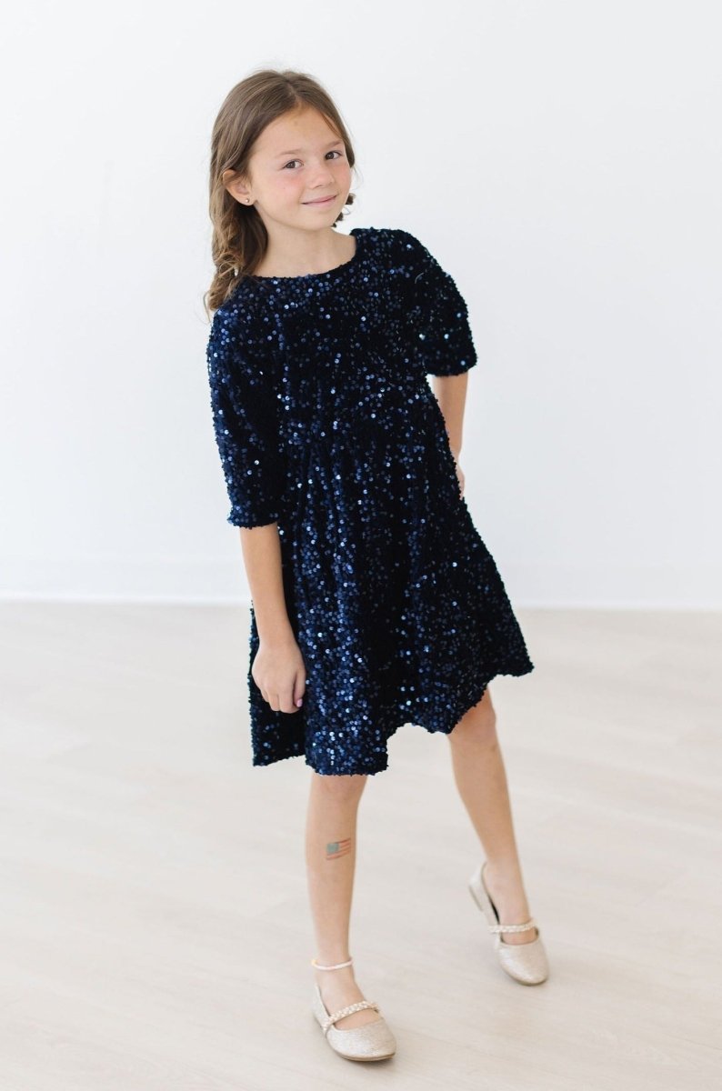 Mila & Rose ® Navy Velvet Sequin Dress for Girls Party Mila Rose - Everetts Place Boutique - 