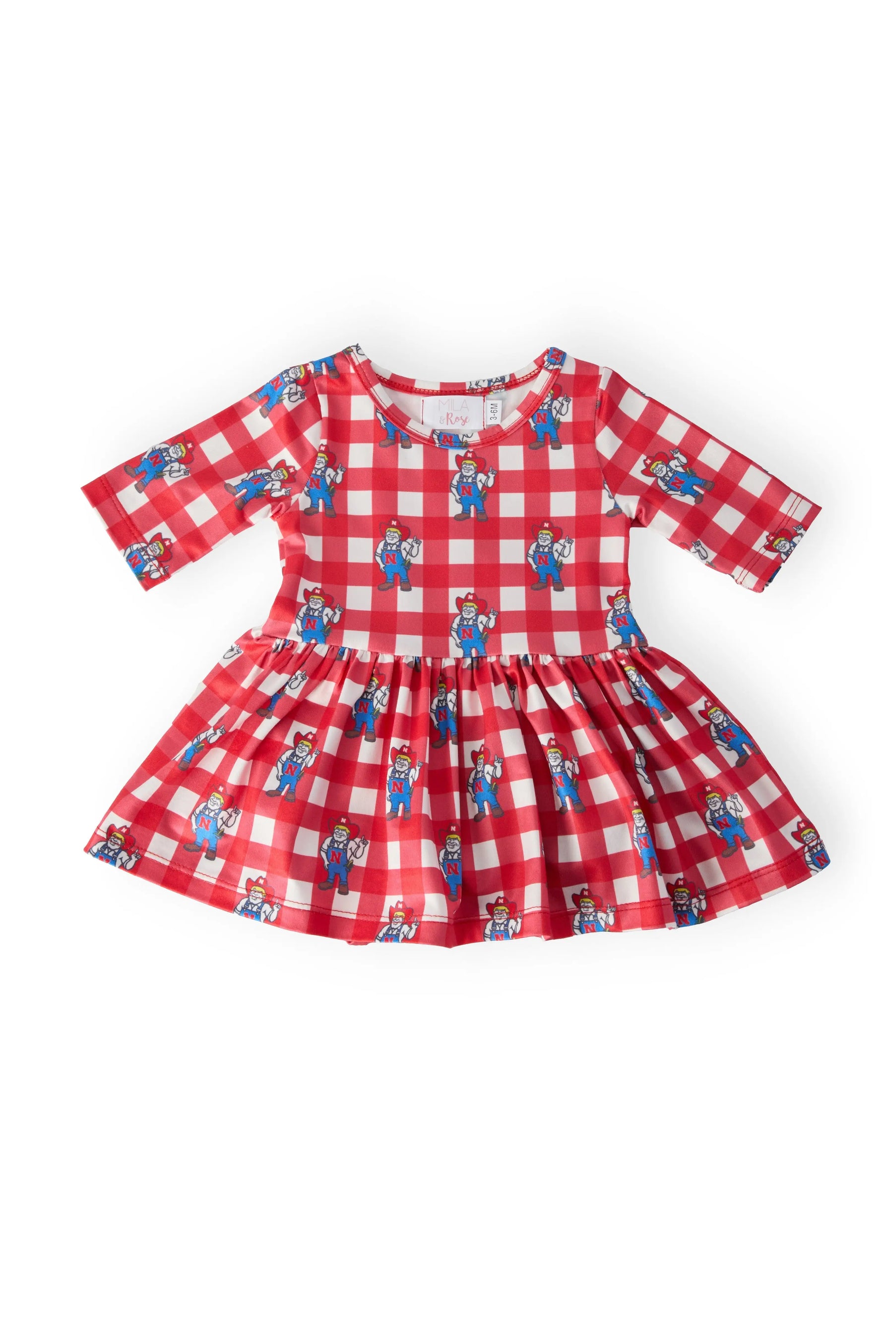 Nebraska Plaid Herbie Husker 3/4 Sleeve Twirl Bodysuit Mila & Rose ® 