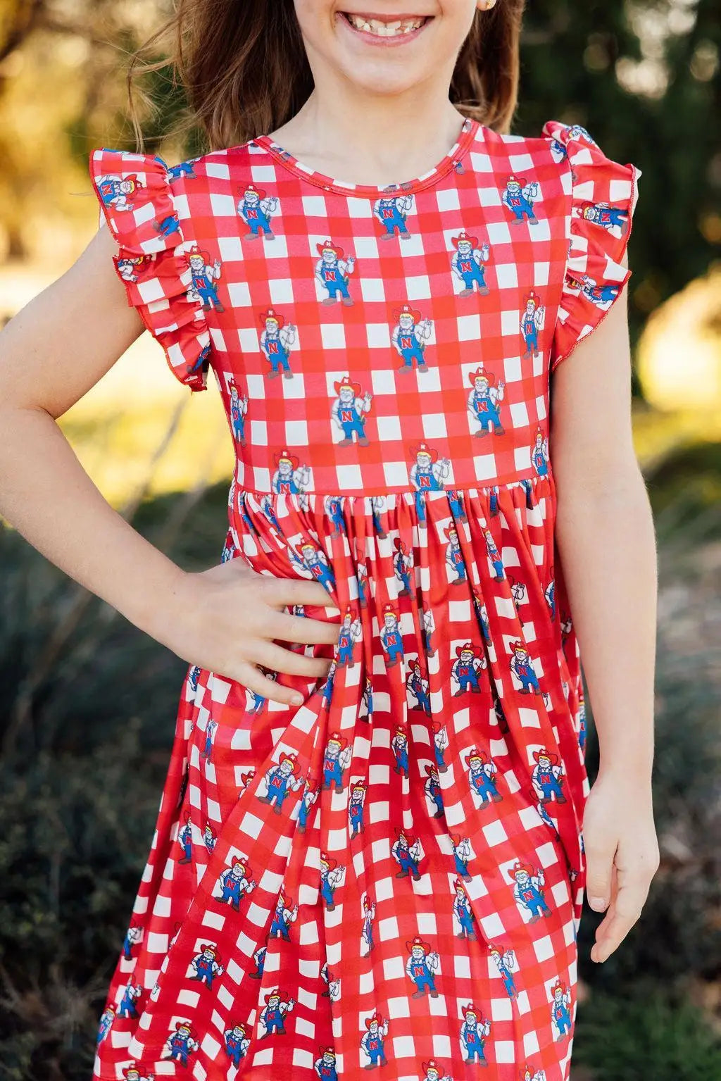 Nebraska Plaid Herbie Husker Flutter Twirl Dress Mila & Rose ® 