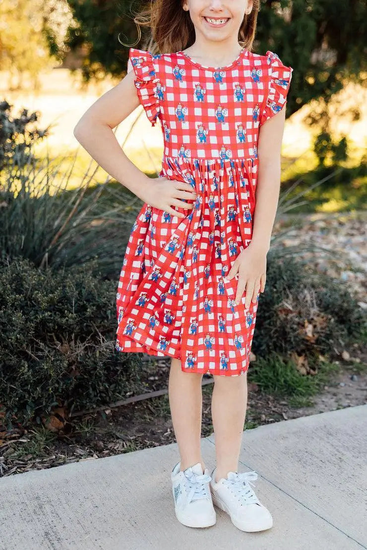 Nebraska Plaid Herbie Husker Flutter Twirl Dress Mila & Rose ® 