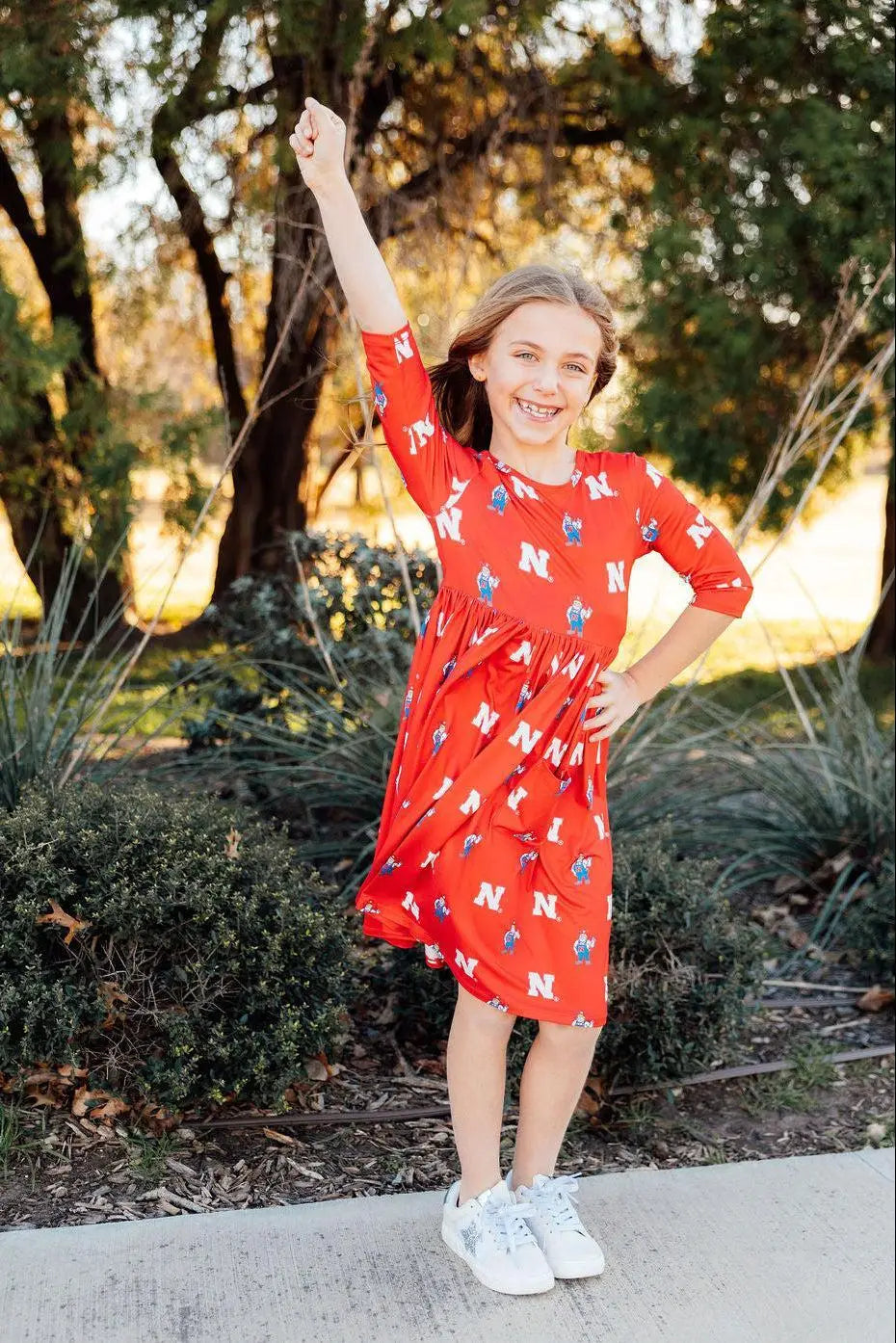 Nebraska Red Herbie Husker 3/4 Sleeve Pocket Twirl Dress Mila & Rose ® 