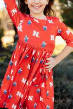 Nebraska Red Herbie Husker 3/4 Sleeve Pocket Twirl Dress Mila & Rose ® 