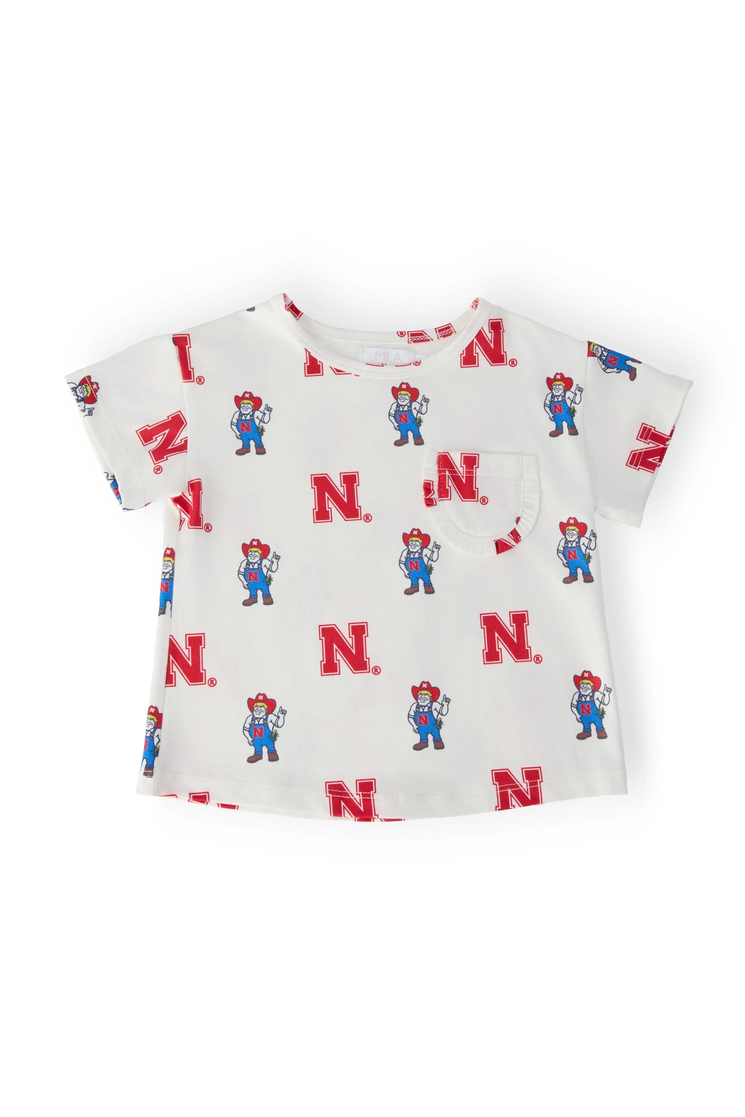 Nebraska White Herbie Husker Ruffle Pocket Tee Mila & Rose ® 