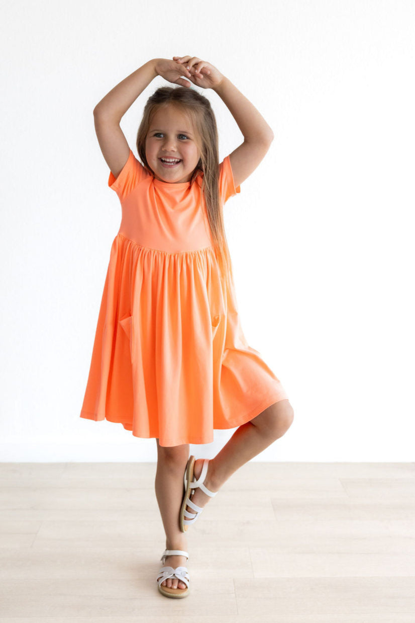 Neon Coral S/S Pocket Twirl Dress by Mila & Rose ® (view 1 of 4)