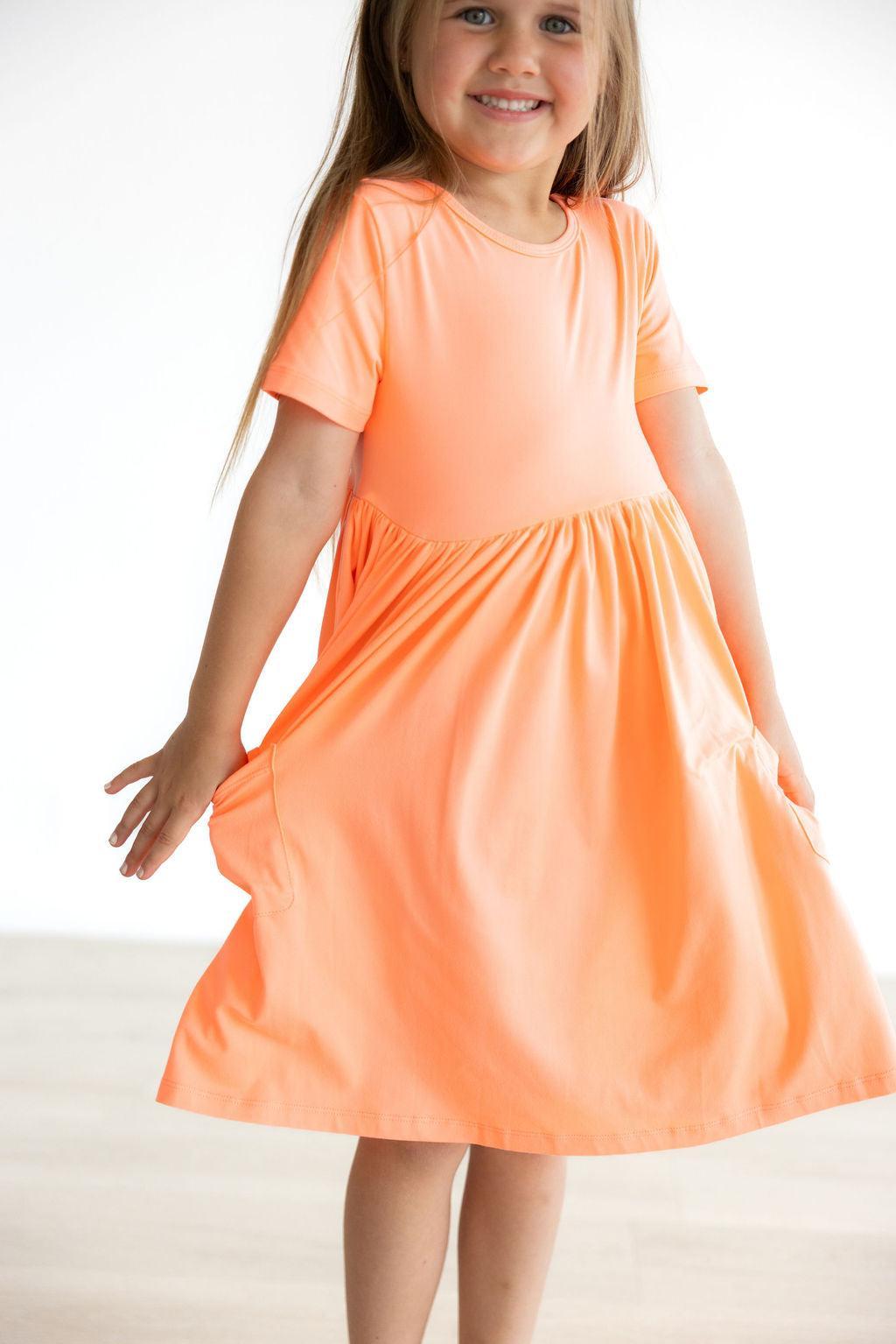 Neon Coral S/S Pocket Twirl Dress by Mila & Rose ® (view 2 of 4)