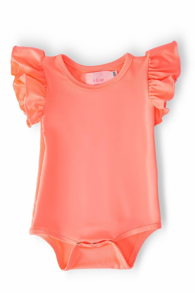 Mila & Rose ® Neon Coral Short Sleeve Flutter Bodysuit Mila And Rose - Everetts Place Boutique - 