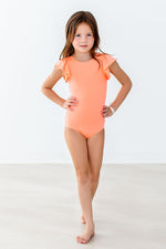 Mila & Rose ® Neon Coral Short Sleeve Flutter Leotard For Girls Dance - Everetts Place Boutique - 