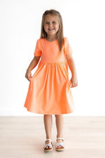 Mila & Rose ® Neon Coral Short Sleeve Pocket Twirl Dress For Girls - Everetts Place Boutique - 
