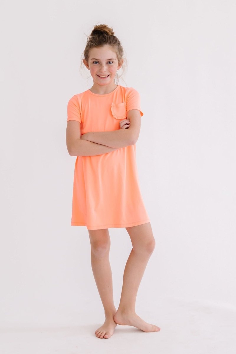 Mila & Rose ® Neon Coral T Shirt Dress For Girls Mila And Rose Kids Wear - Everetts Place Boutique - 