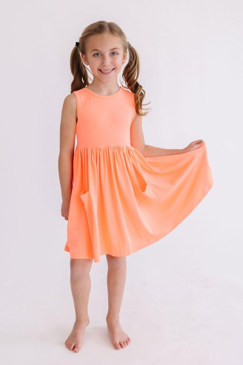 Mila & Rose ® Neon Coral Tank Pocket Twirl Dress For Girls Mila And Rose - Everetts Place Boutique - 