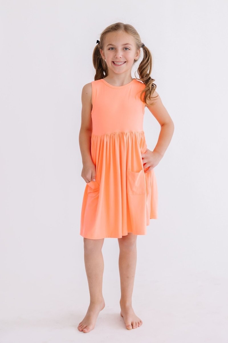 Mila & Rose ® Neon Coral Tank Pocket Twirl Dress For Girls Mila And Rose - Everetts Place Boutique - 