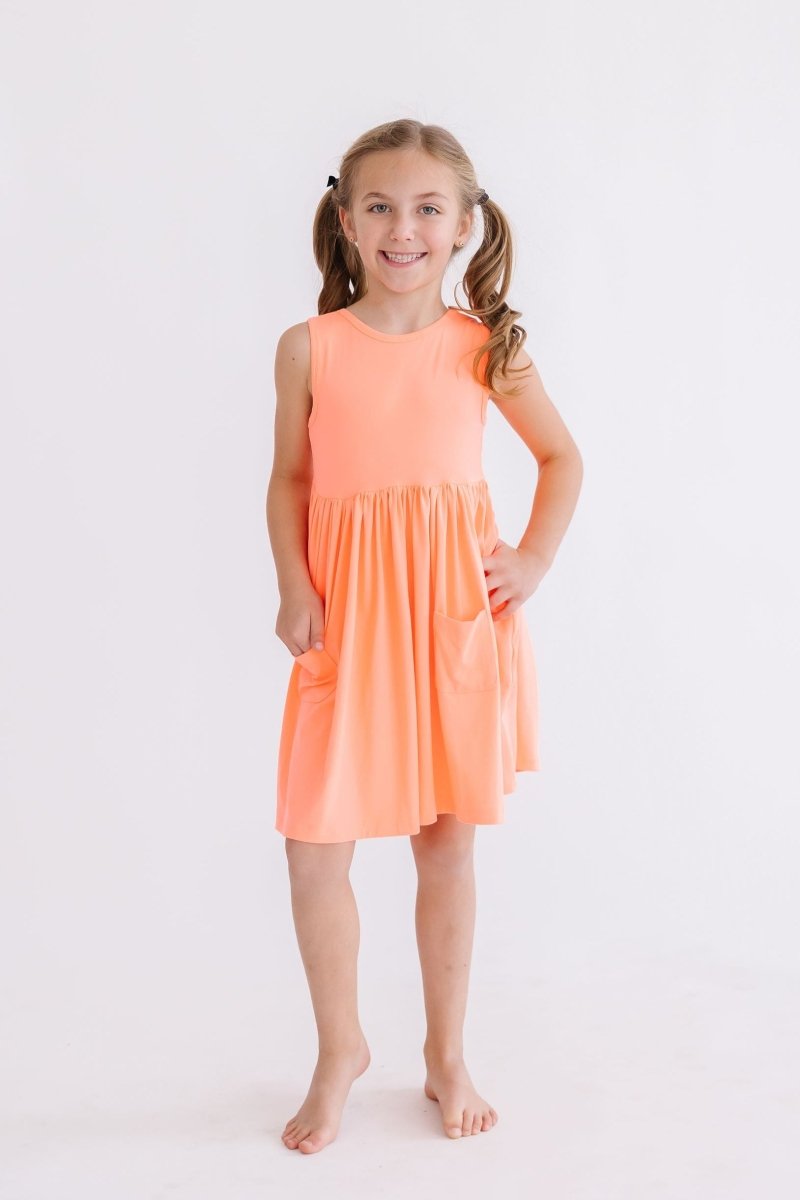 Mila & Rose ® Neon Coral Tank Pocket Twirl Dress For Girls Mila And Rose - Everetts Place Boutique - 