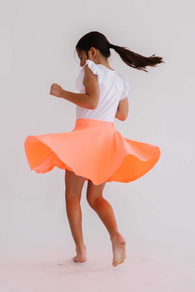 Mila & Rose ® Neon Coral Twirl Skort With Attached Shorts For Kids - Everetts Place Boutique - 