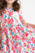 Mila & Rose ® Neon Floral Short Sleeve Pocket Twirl Dress For Girls - Everetts Place Boutique - 