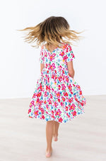 Mila & Rose ® Neon Floral Short Sleeve Pocket Twirl Dress For Girls - Everetts Place Boutique - 
