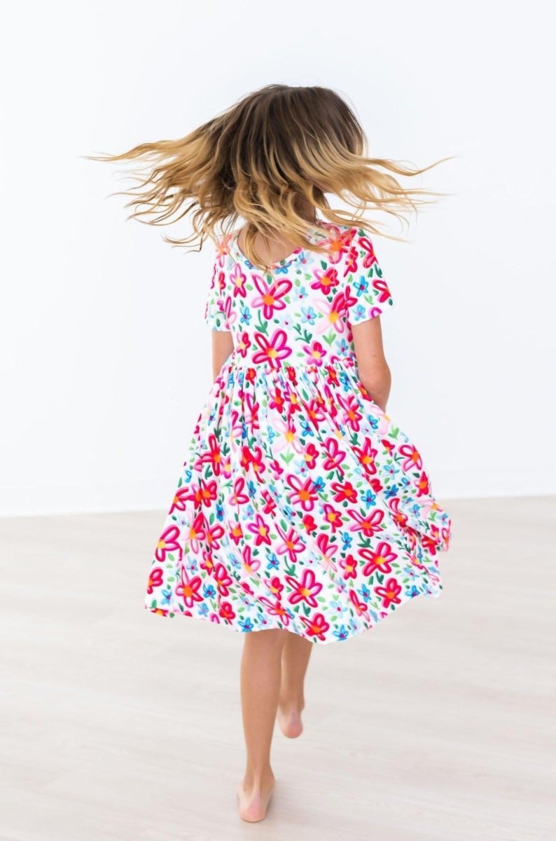 Mila & Rose ® Neon Floral Short Sleeve Pocket Twirl Dress For Girls - Everetts Place Boutique - 