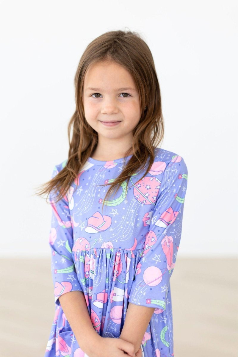 Mila & Rose ® Neon Moon Three Quarter Sleeve Pocket Twirl Dress Girls - Everetts Place Boutique - 